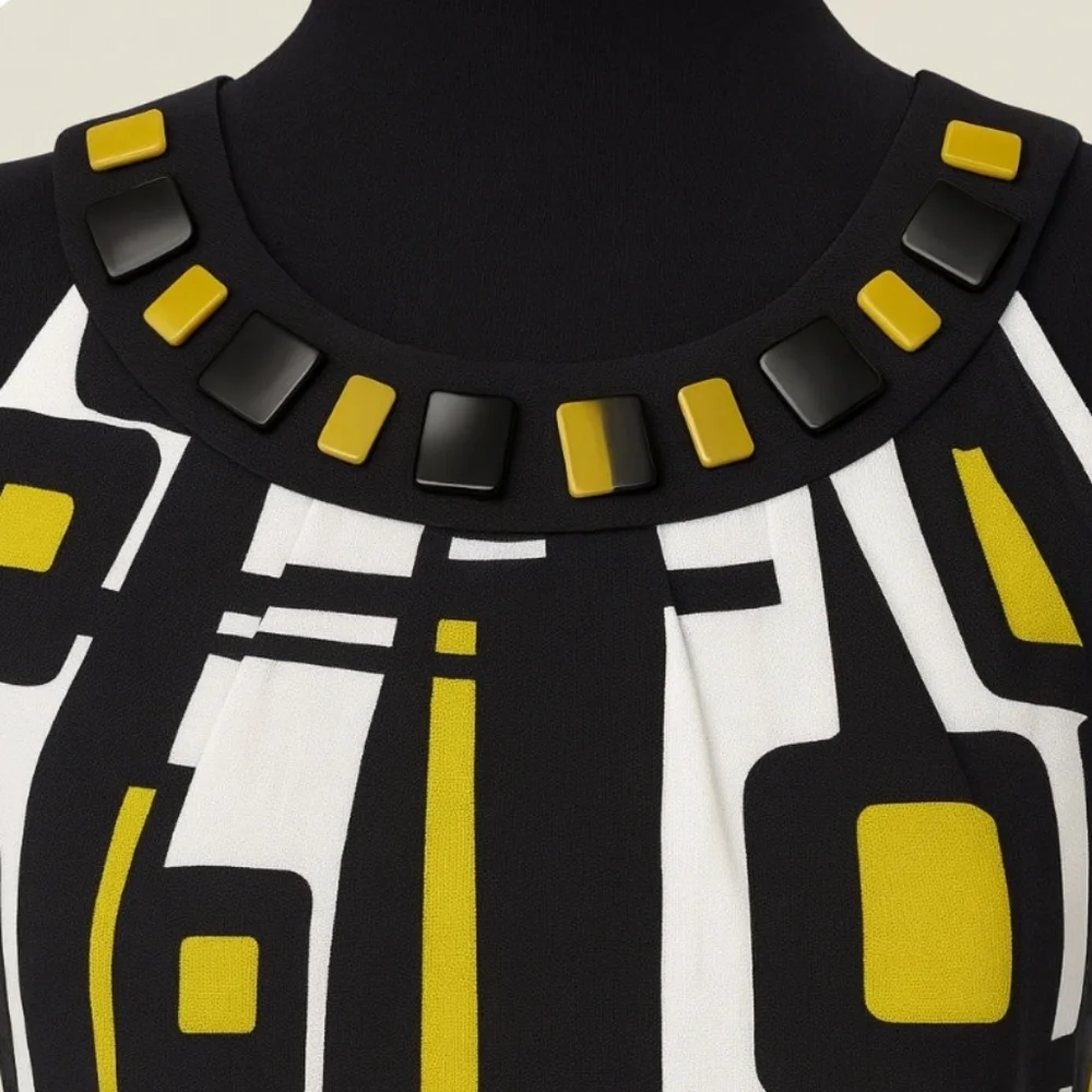 Laura Petite | Geometric Print Halter Neckline Midi Dress - Picture 3 of 9